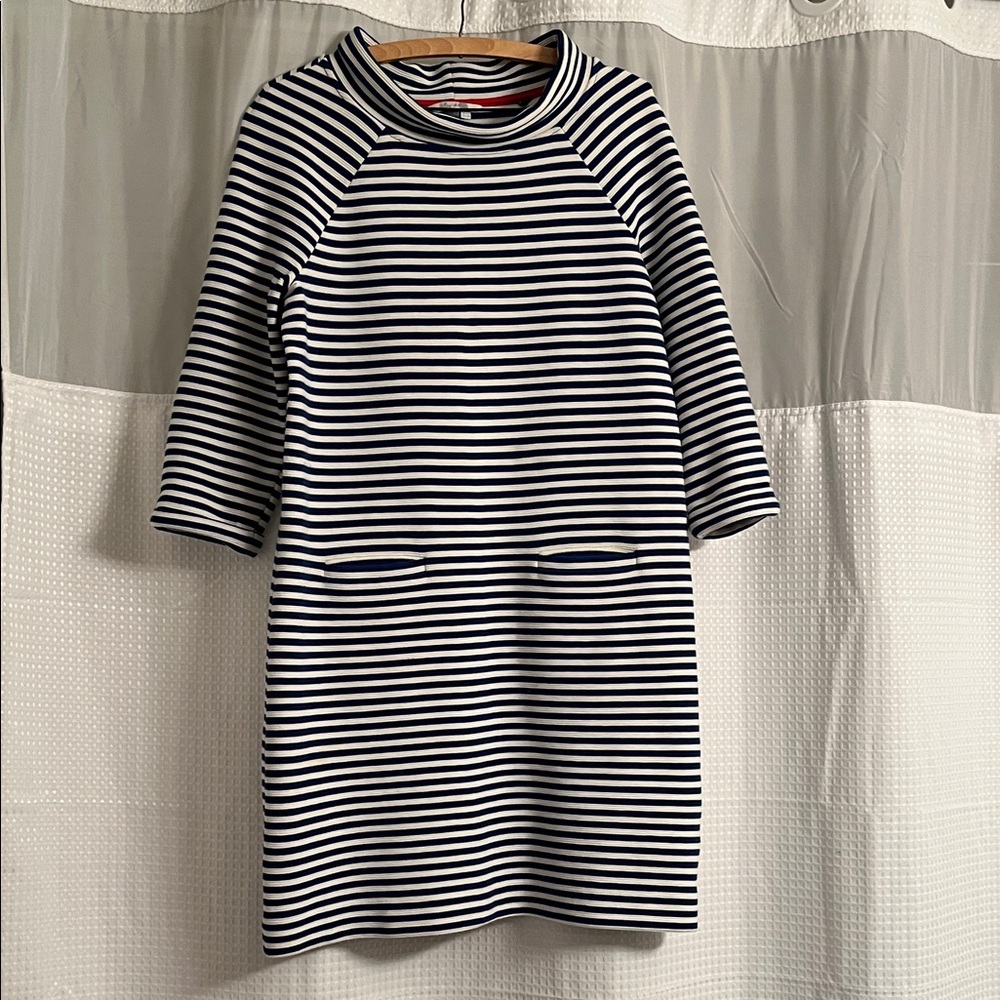 Boden Navy and White Striped Dress